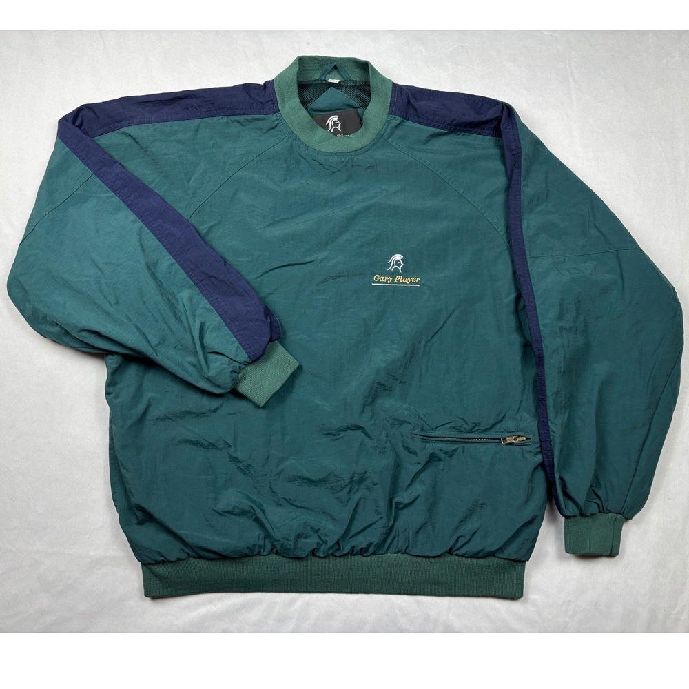 Gary Player Black Knight Mens XL Golf Windshirt Green Navy Blue‎ Nylon Pullover
